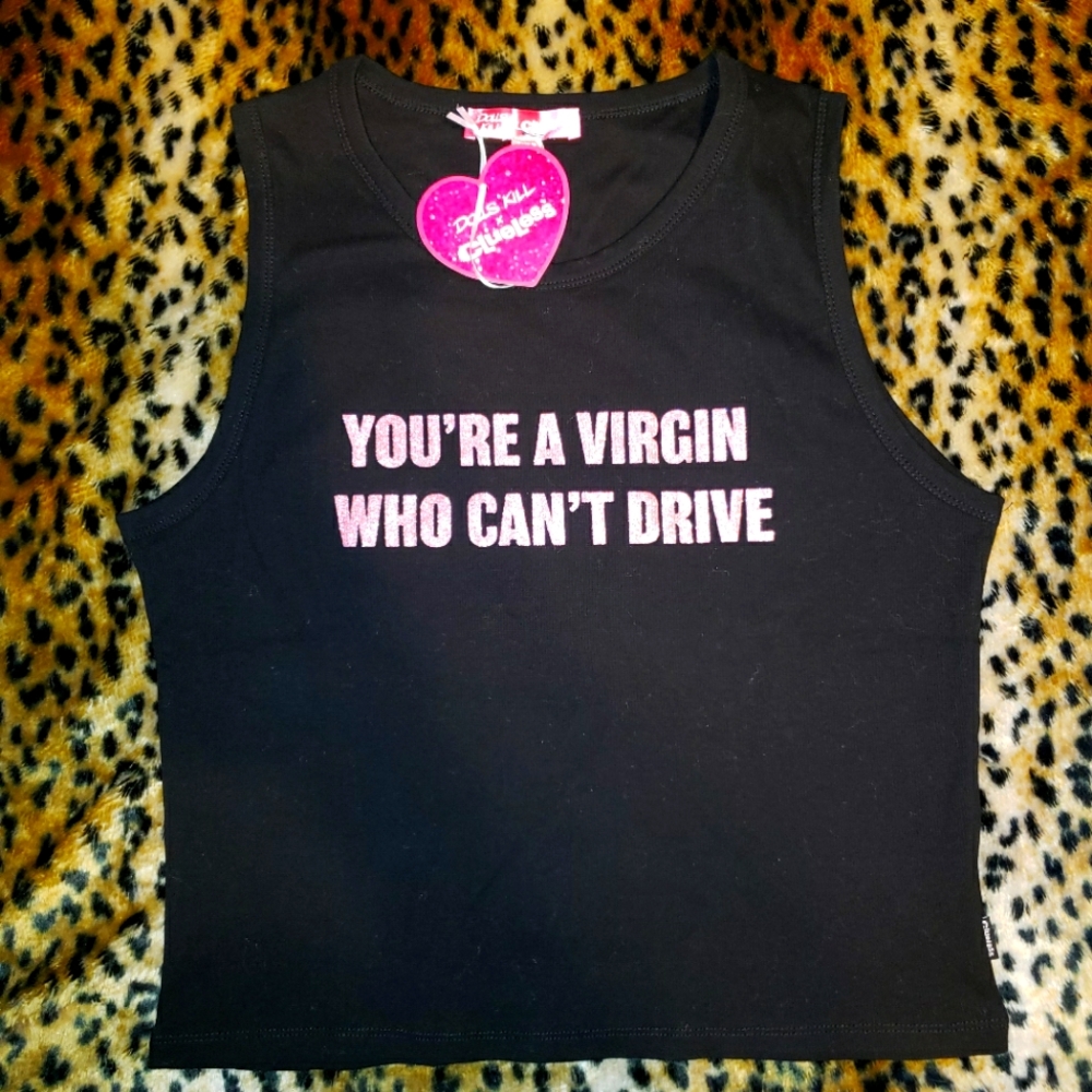 WAY HARSH VIRGIN WHO CAN'T DRIVE GRAPHIC TANK DOLLS KILL X CLUELESS 1X PLUS CHER